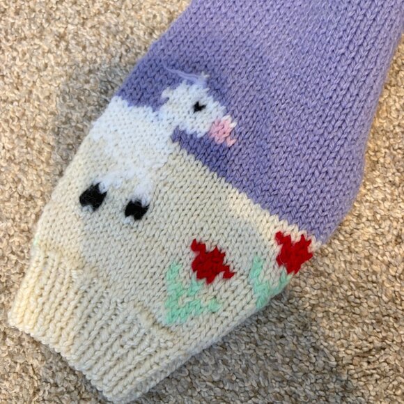 Handknit Vintage children sweater graphic cute 6 yrs purple spring cottagecore - Picture 5 of 14